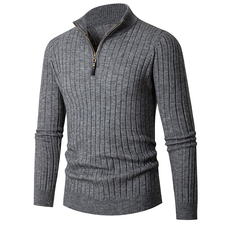 Herren eleganter Pullover mit halb hohem Reißverschluss und Rippstruktur Echoarchiv