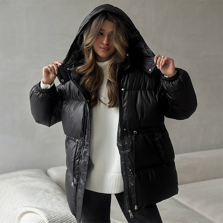 Damen Langer wattierter Parka mit Kapuze, Taillenzug und Oversize-Silhouette Echo Archiv