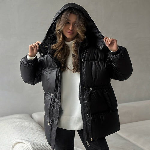 Damen Langer wattierter Parka mit Kapuze, Taillenzug und Oversize-Silhouette Echo Archiv