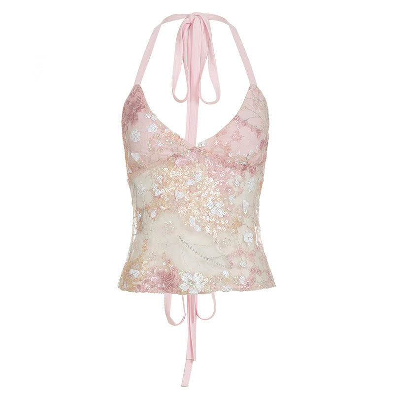 Damen Spitzen-Bandeau-Oberteil mit Blumenapplikationen und verstellbaren Trägern Echo Archiv