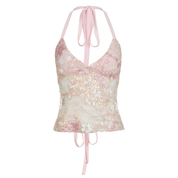 Damen Spitzen-Bandeau-Oberteil mit Blumenapplikationen und verstellbaren Trägern Echo Archiv