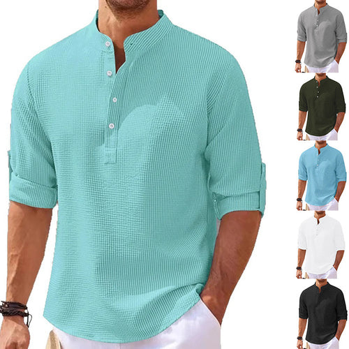 Herren lässiges Henley-Shirt mit strukturierter Oberfläche Echoarchiv
