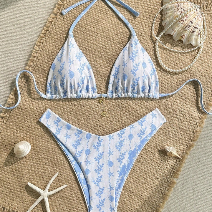 Damen Triangel-Bikini mit maritimem Muster und verstellbaren Bindebändern Echo Archiv