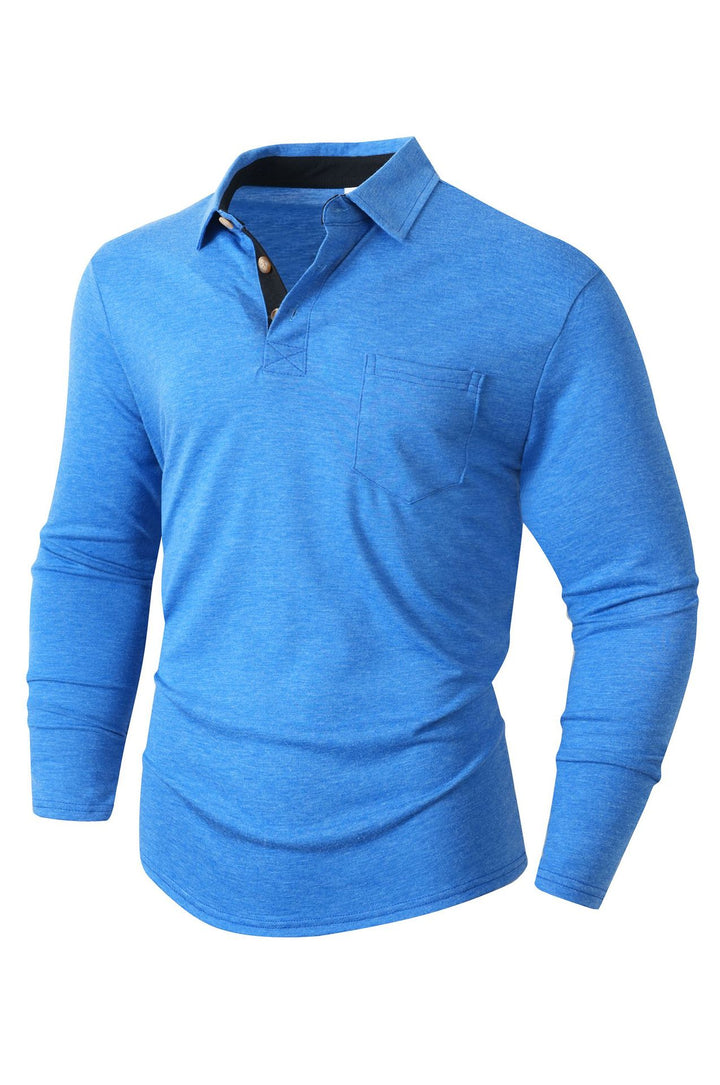 Herren elegantes Langarm Poloshirt mit modernem Kragen und leichtem Stretch Echoarchiv