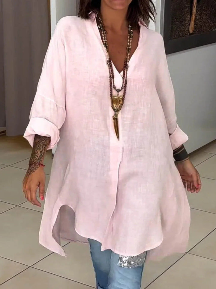 Damen Leinen Tunika mit asymmetrischem Schnitt und eleganten Details Echoarchiv