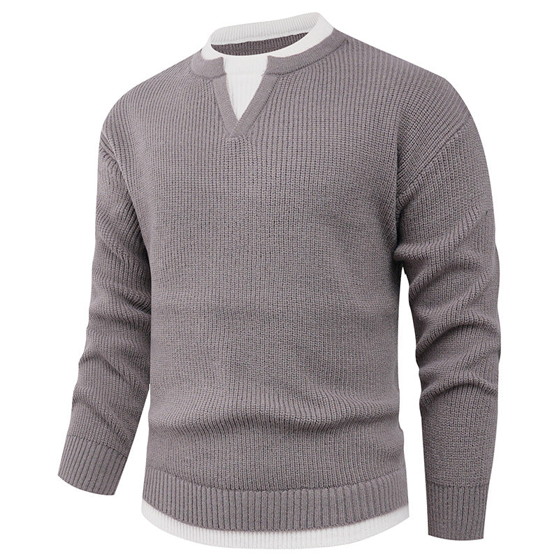 Herren Strickpullover mit V-Ausschnitt und modernem Rippenmuster Echoarchiv
