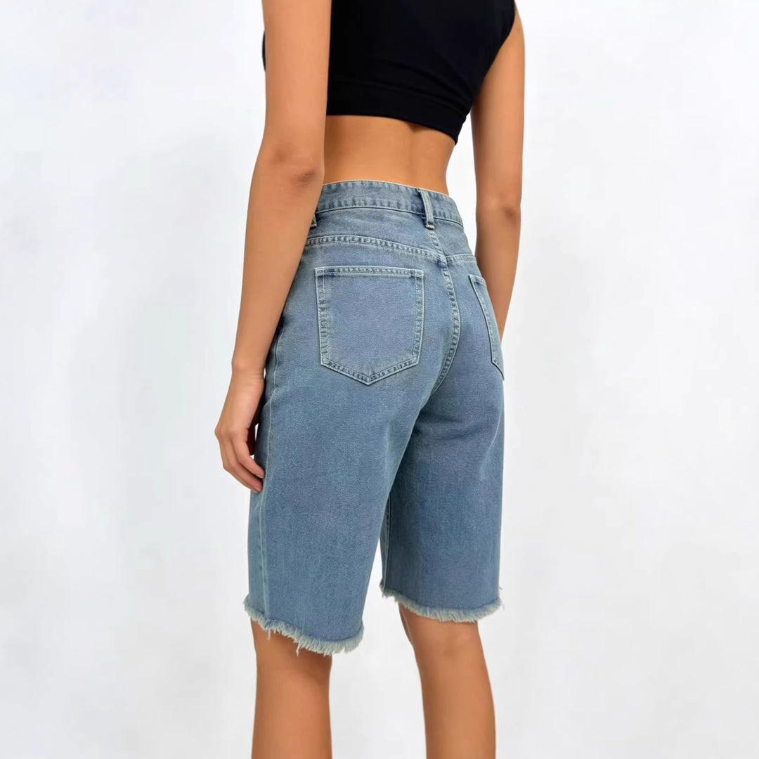 Damen lässige Denim-Shorts mit ausgefransten Säumen und hoher Taille Echo Archiv