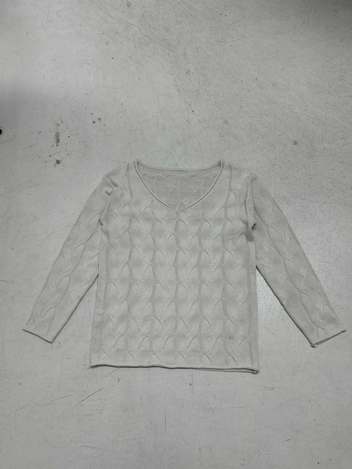 Damen nan lässiger Oversize-Strickpullover mit Zopfmuster und weitem V-Ausschnitt Echo Archiv