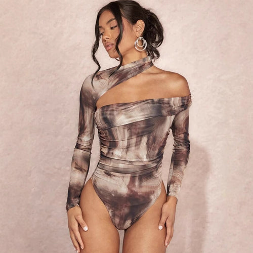 Damen Hochgeschlossener Bodysuit mit asymmetrischem Schnitt und raffinierten Drapierungen Echo Archiv