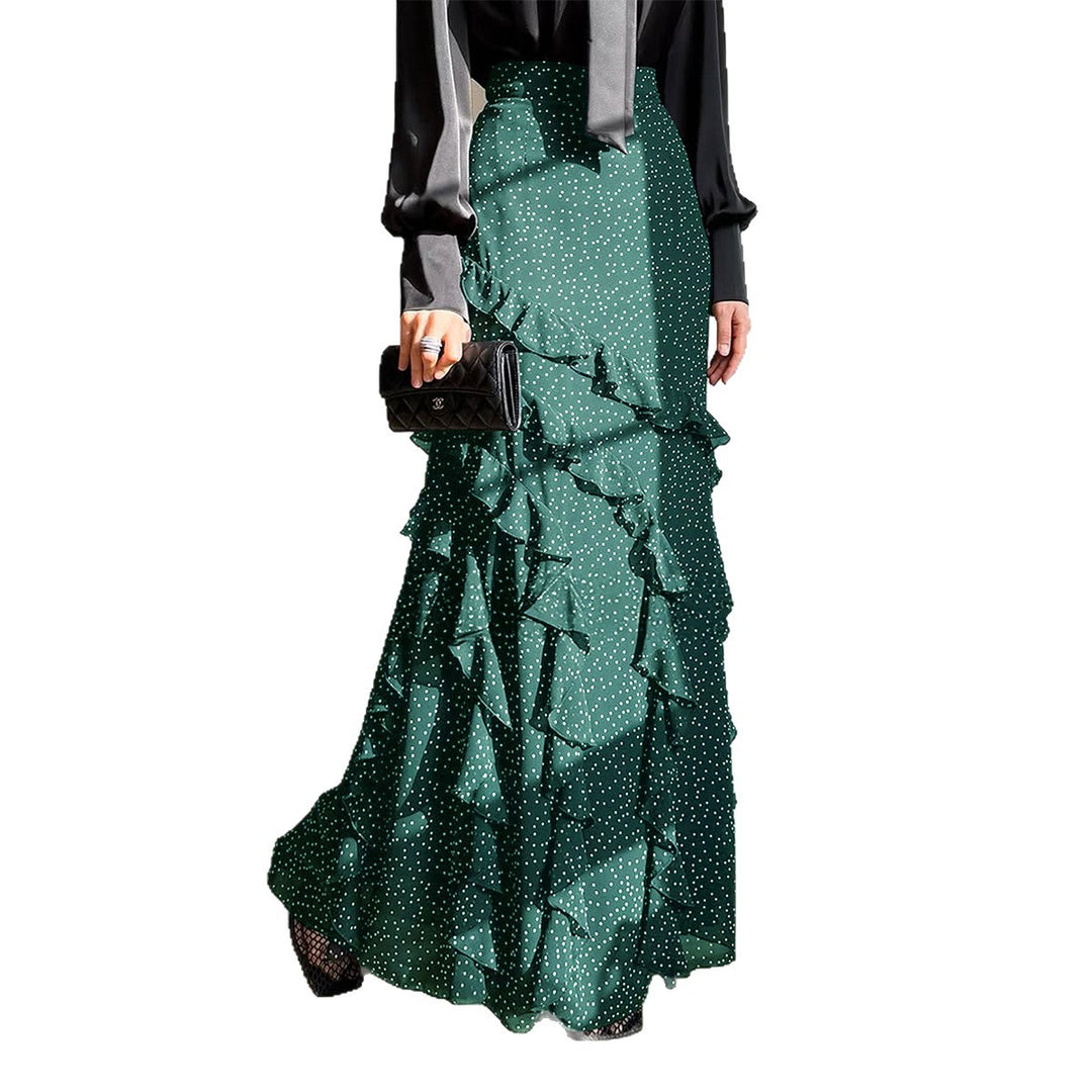 Damen nan Maxirock mit hohem Taillenbund, asymmetrischen Volants und fließender Chiffon‑Optik Echo Archiv