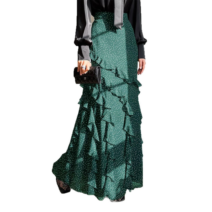 Damen nan Maxirock mit hohem Taillenbund, asymmetrischen Volants und fließender Chiffon‑Optik Echo Archiv