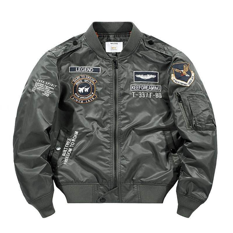 Herren Flight‑Bomberjacke mit Patch‑Applikationen, Ärmel‑Utilitytasche und orangefarbenem Innenfutter – Brevano