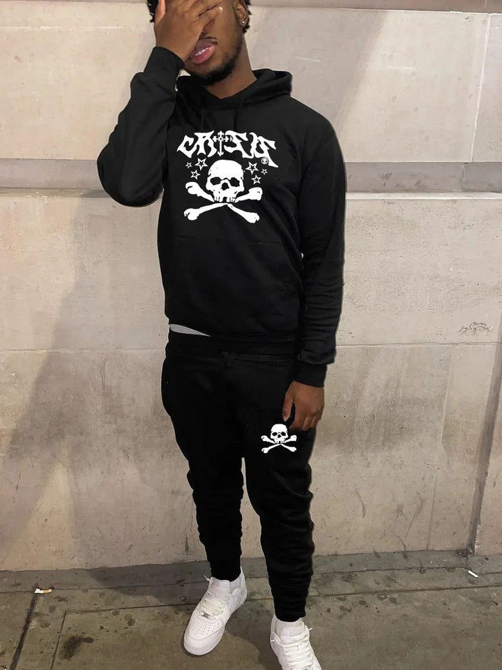 Herren Hoodie und Jogginghose Set mit auffälligem Totenkopf-Design Echoarchiv