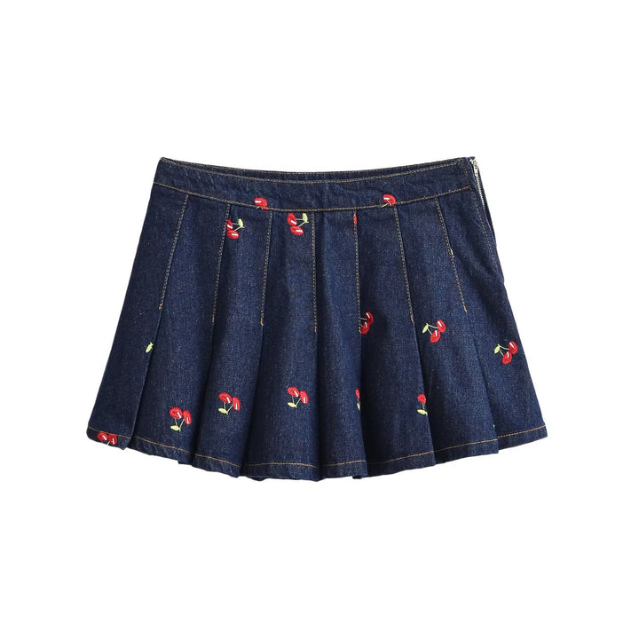 Damen Jeansrock mit aufwendigen Stickereien und plissiertem Design Echo Archiv