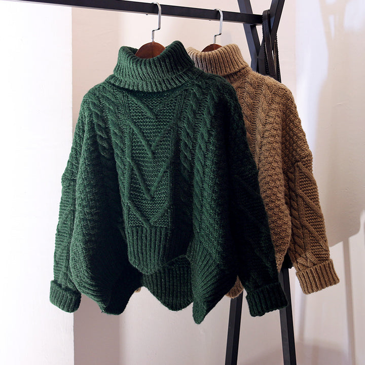 Damen Strukturiertes Cropped Zopfmuster-Chunky-Pullover mit hohem Rollkragen – Mavelle