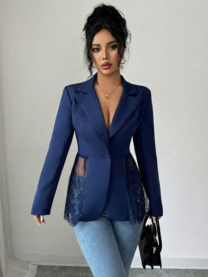 Damen nan taillierter Blazer mit Spitzenbesatz und tiefem V-Ausschnitt Echo Archiv