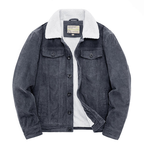 Herren Kord-Workerjacke mit durchgehendem Teddyfutter, Hemdkragen und Brusttasche Echoarchiv
