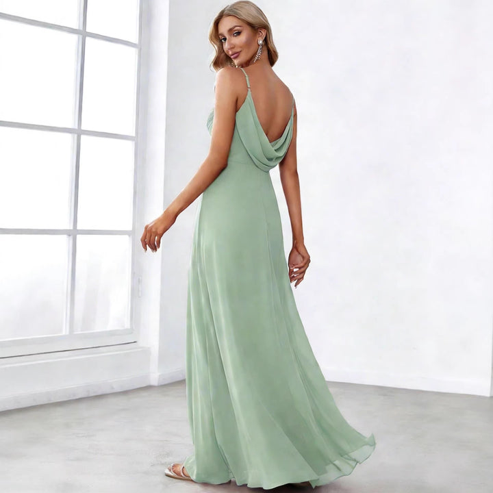 Damen nan fließendes Chiffon-Abendkleid mit überkreuzter Drapage, Empire-Taille und feinen Spaghettiträgern Echo Archiv