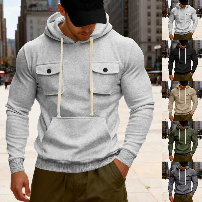 Herren nan urbaner Kapuzenpullover mit Brustklappen, Kängurutasche und athletischem Schnitt Echo Archiv
