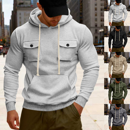 Herren nan urbaner Kapuzenpullover mit Brustklappen, Kängurutasche und athletischem Schnitt Echo Archiv