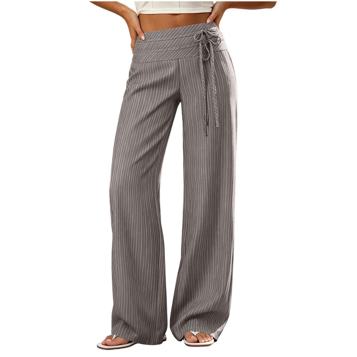 Damen Weite High-Waist Palazzo-Hose mit Streifenmuster und Bindegürtel – Avélisse