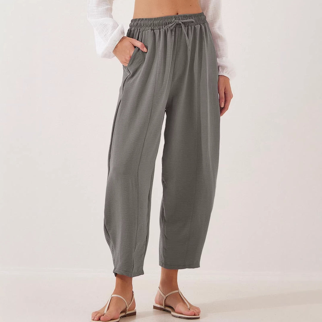 Damen Bequeme, weit geschnittene Sommerhose mit elastischem Bund und seitlichen Taschen Echo Archiv