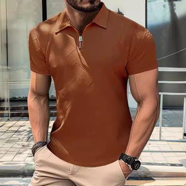 Herren Poloshirt mit kurzem Reißverschluss und strukturiertem Design Echoarchiv