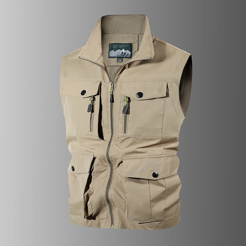 Herren Multifunktions-Outdoorweste mit Mehrfachtaschen und Stehkragen Echoarchiv