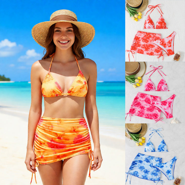 Damen Triangel-Bikini-Set mit verstellbaren Trägern und floralem Wickelrock Echo Archiv