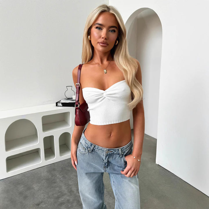 Damen Kurzarm Top mit elegantem Herz-Ausschnitt und geripptem Material Echo Archiv