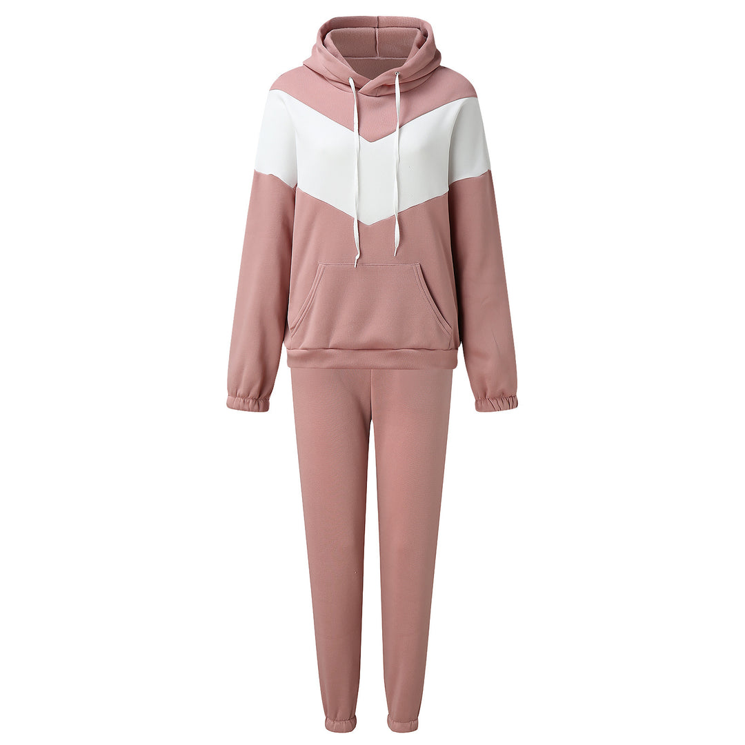Damen zweiteiliges Loungewear-Set mit Chevron-Kapuzenpullover und taillierter Tapered-Jogginghose – Avérine