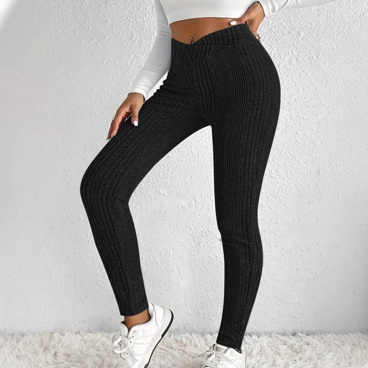 Damen Hochtaillierte Rippstrick-Leggings mit figurformender Passform Echoarchiv