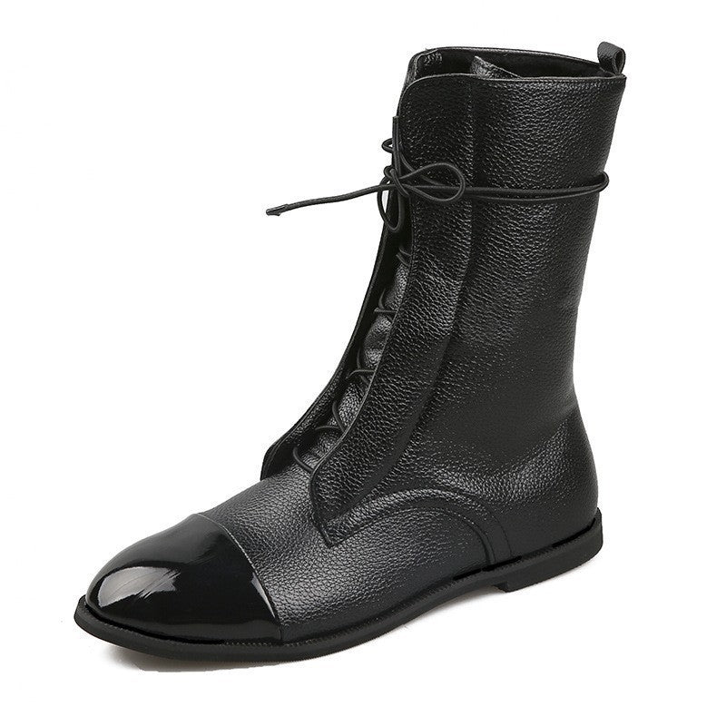 Damen Lederoptik-Schnürstiefelette mit glänzender Zehenkappe und niedrigem Blockabsatz Echo Archiv