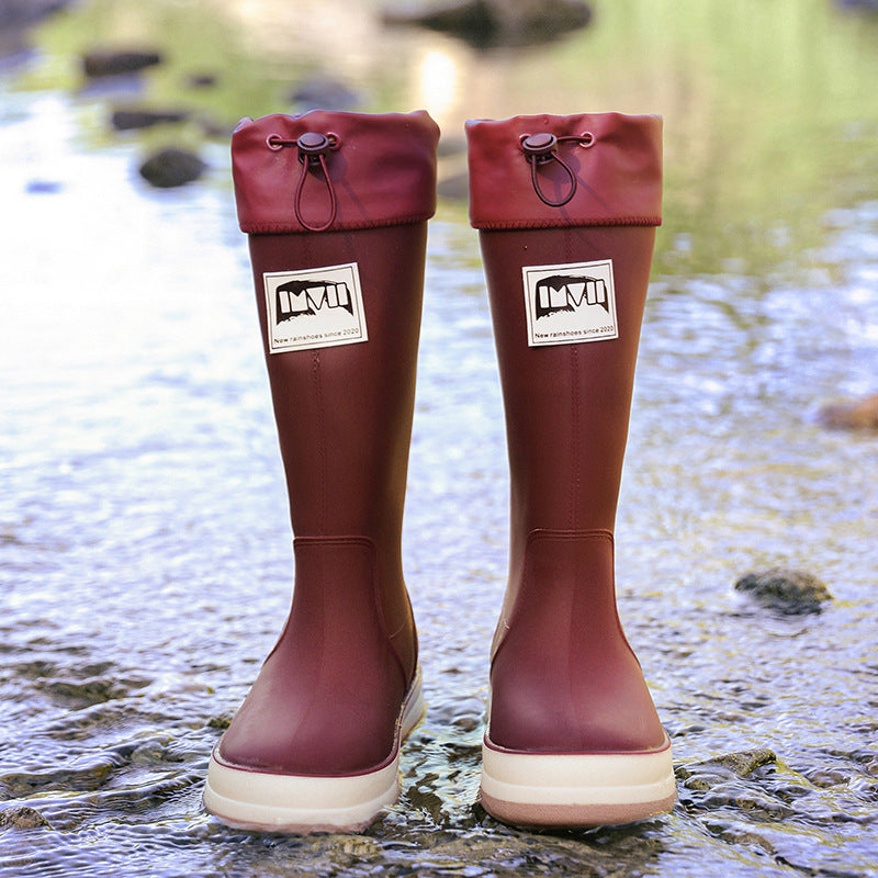 Damen kniehohe wasserdichte Gummistiefel mit verstellbarem Kordelabschluss Echoarhiv – Lioré