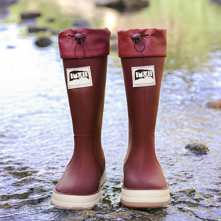 Damen kniehohe wasserdichte Gummistiefel mit verstellbarem Kordelabschluss Echoarhiv – Lioré