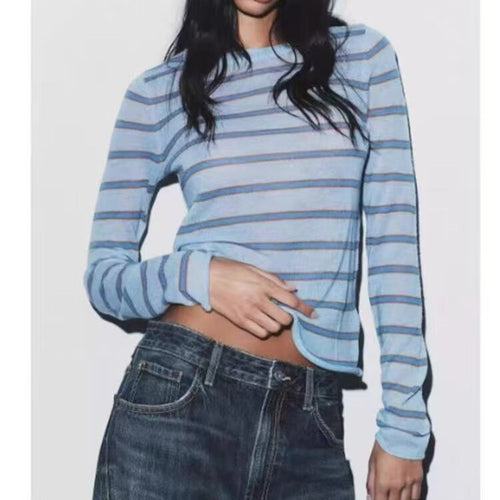Damen Feinstrick-Pullover im Slim-Fit mit Rundhals und horizontalen Kontraststreifen Echoarchiv
