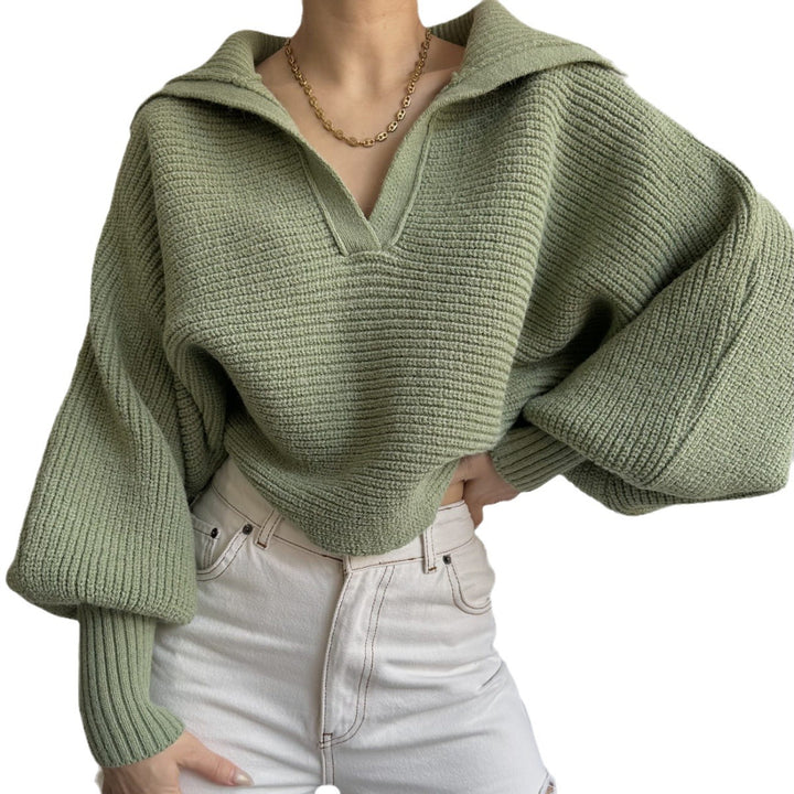 Damen nan Grobstrick-Pullover mit weitem Kragen und V-Ausschnitt Echo Archiv
