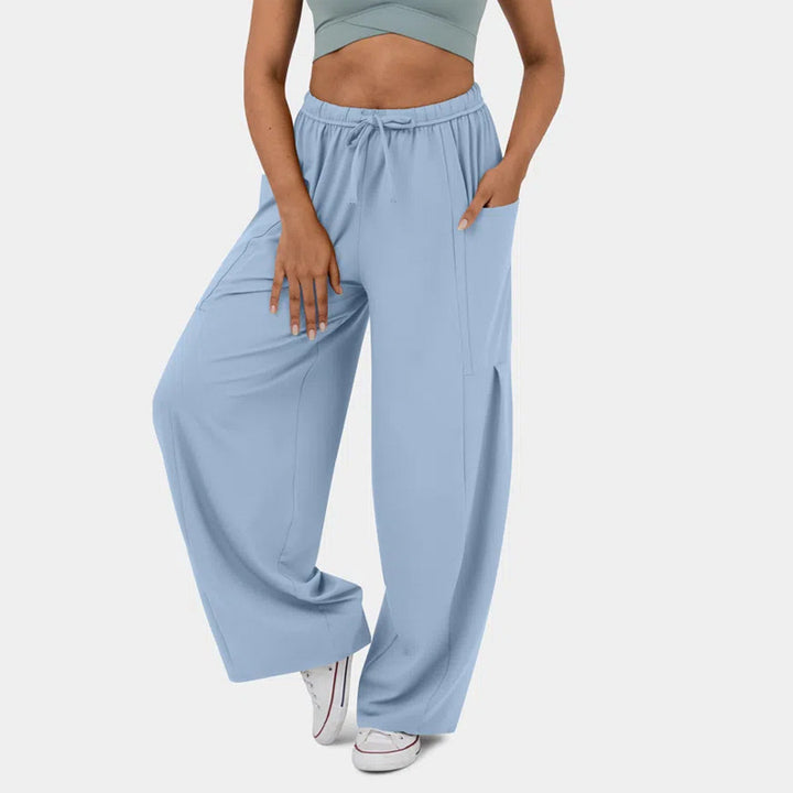 Damen Weite Relax‑Hose mit hohem Elastikbund, Tunnelzug und großen Cargo-Taschen – Avérine