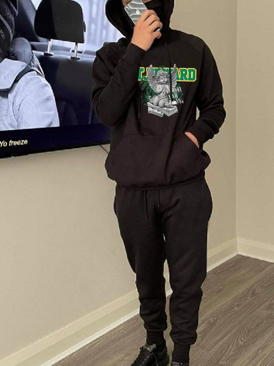 Herren Hoodie- und Jogginghose Set mit kunstvollem Engel-Print Echoarchiv