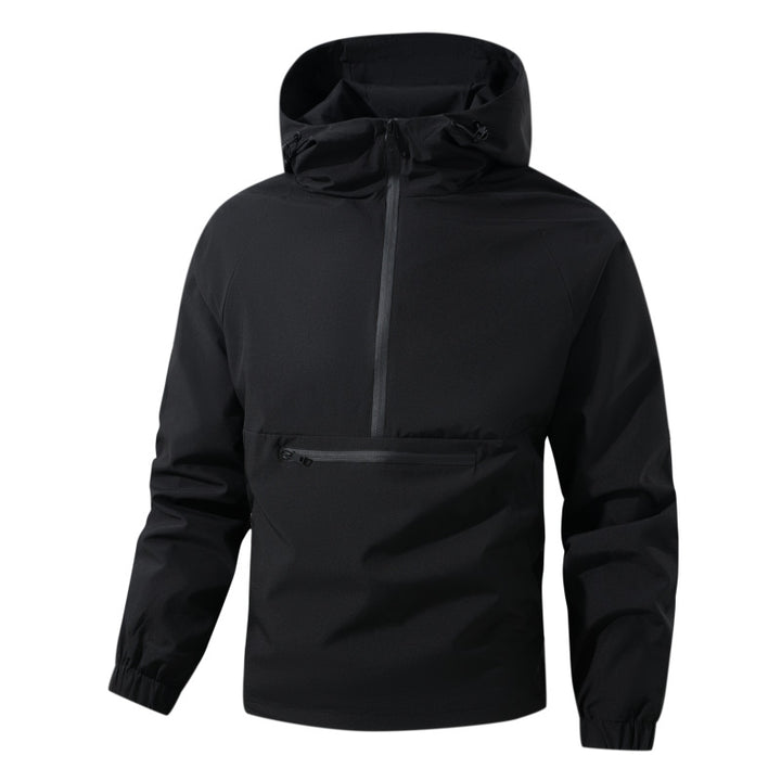 Herren Softshell-Anorak mit Kapuze, halbem Reißverschluss und wasserdichter Fronttasche Echoarchiv