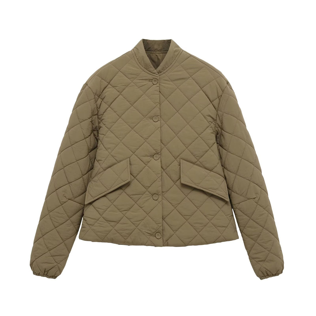 Damen Steppjacke mit Karomuster, kurzem Boxy‑Schnitt und Pattentaschen Echo Archiv