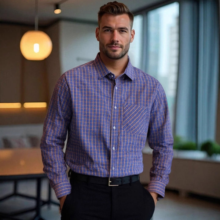 Herren kariertes Langarmhemd mit modischem Schnitt und praktischer Brusttasche Echoarchiv