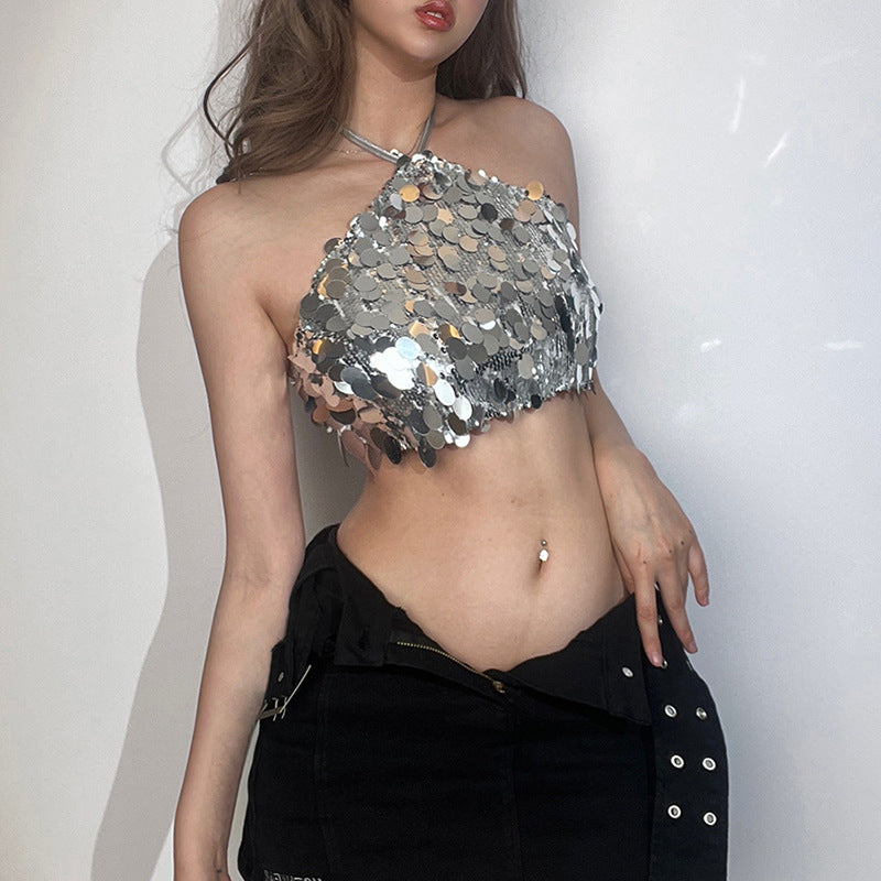 Damen Glitzerndes Crop-Top mit schimmernden Pailletten Echo Archiv