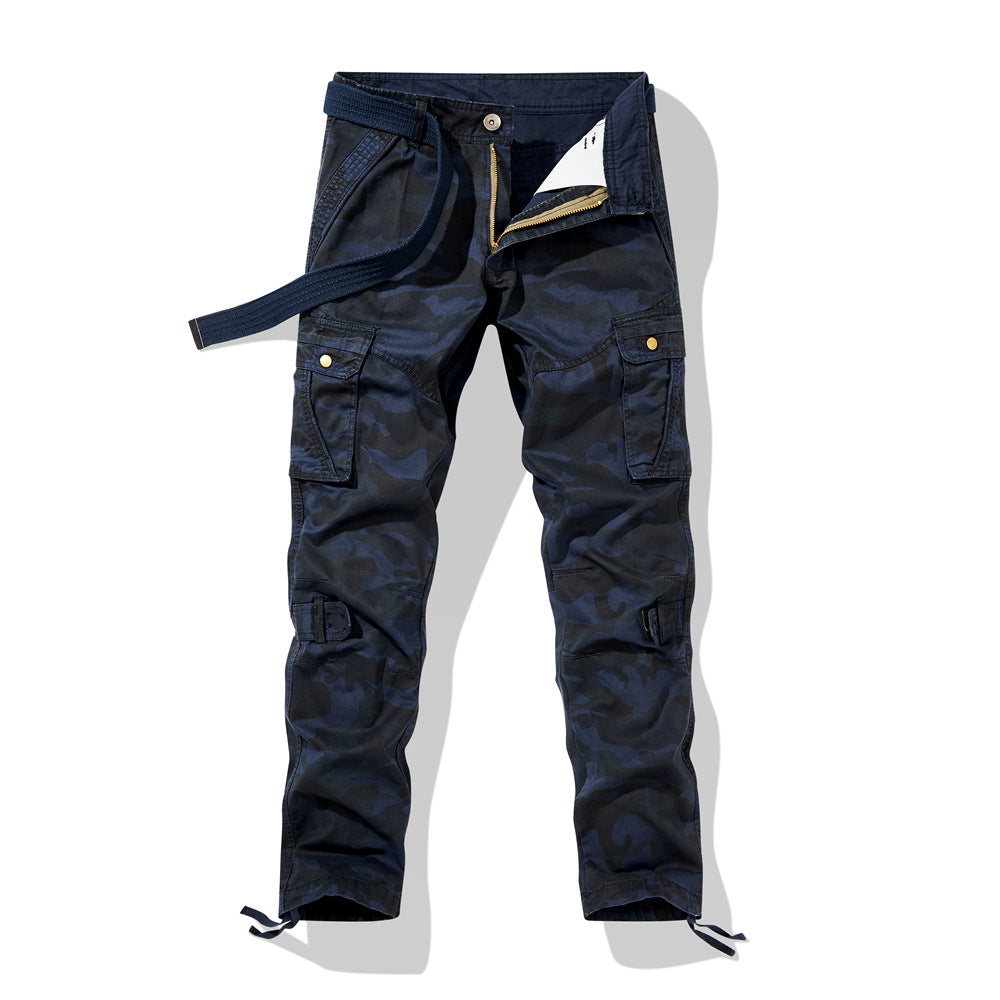 Herren Cargohose im Slim-Fit mit verstärkten Knien Multifachtaschen und Stoffgürtel – Bravaro