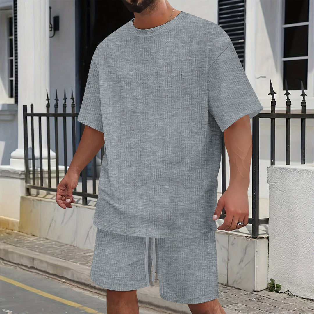 Herren lässiges T-Shirt und Shorts Set mit strukturierter Oberfläche Echoarchiv