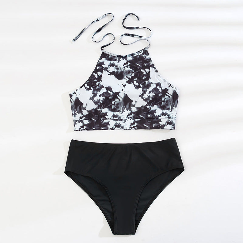 Damen Crop-Top Bikini mit hohem Kragen und floralen Mustern Echo Archiv