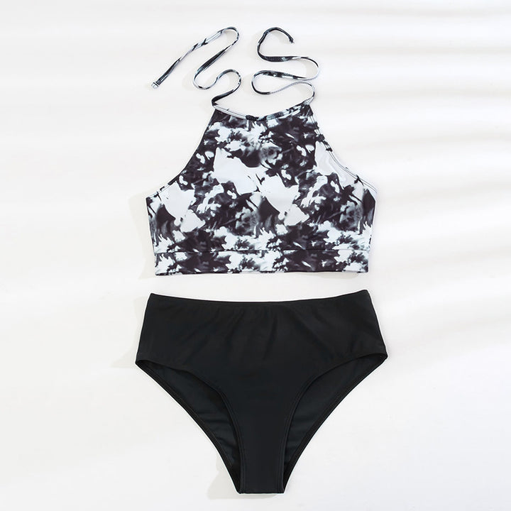 Damen Crop-Top Bikini mit hohem Kragen und floralen Mustern Echo Archiv