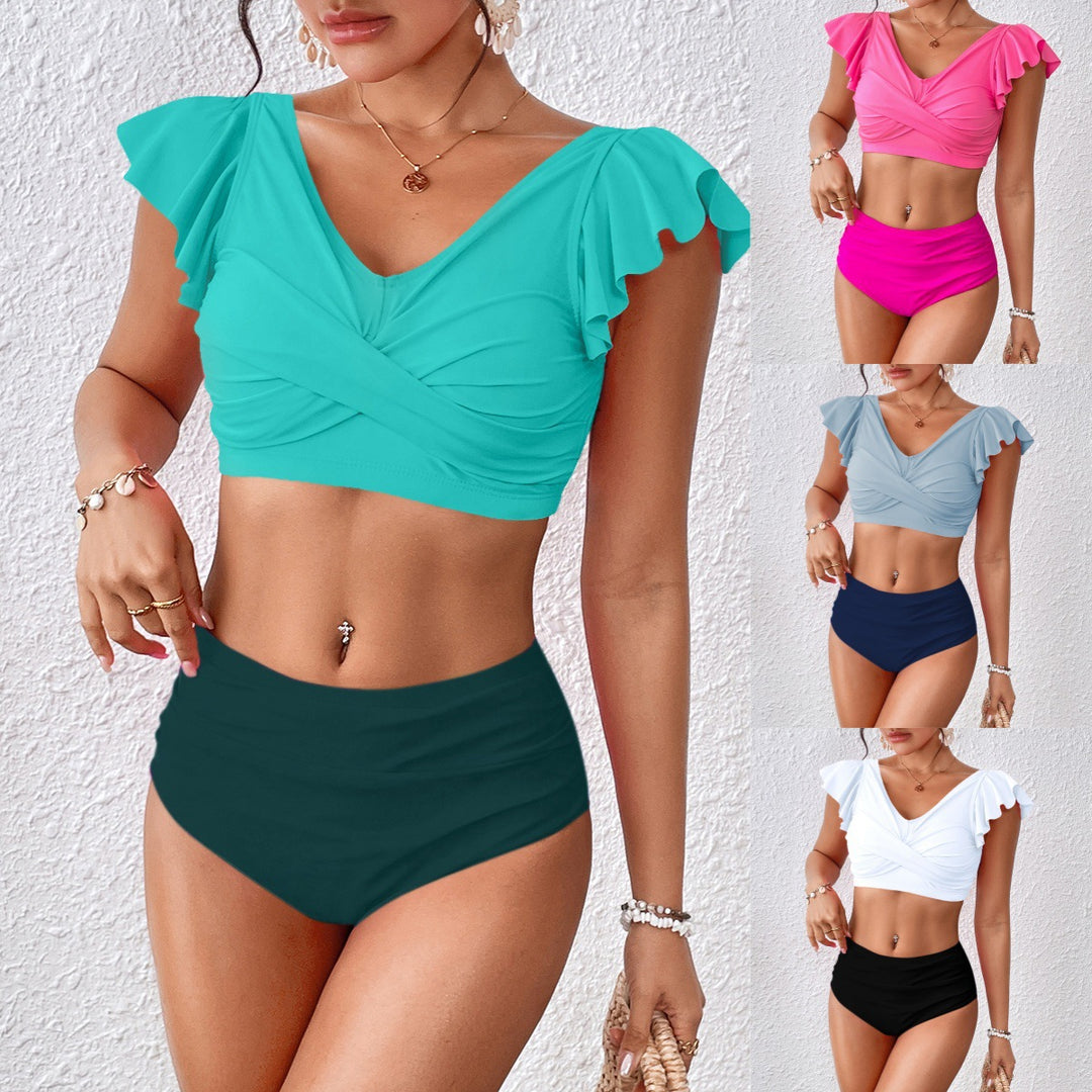 Damen Hochgeschnittener Bikini mit verspieltem Rüschenschnitt Echo Archiv