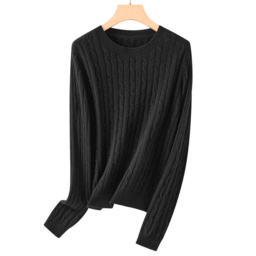 Damen Kuscheliger Zopfstrick-Pullover aus Feinstrick mit Rundhalsausschnitt Echoarchiv
