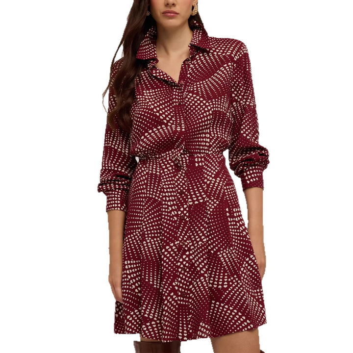 Damen Hemdblusenkleid mit Smockbund, Knopfleiste und Allover‑Print – Avérine